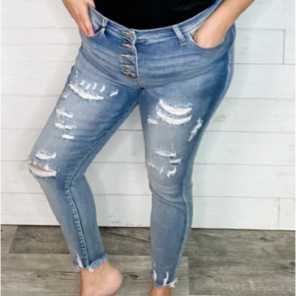 Judy Blue Skinny Blue Jeans with Distressed Details